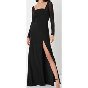 LULU'S  SZ L Perfectly Sensational Black Mesh Long Sleeve Maxi Dress